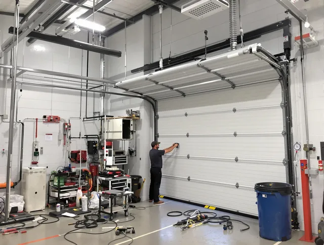 Palm Harbor Garage Door Repair certified technician performing commercial door repair at a Palm Harbor business facility