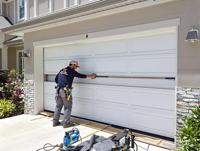 Palm Harbor Garage Door Repair team performing complete garage door replacement at Palm Harbor residence